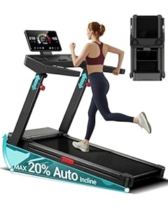 Foldable Treadmills for Home with 20% Auto Incline, 14KM/H Treadmill with Handles, Running Machine for Heavy People, 180KG Weight Capacity, Large Running Belt and Intelligent LED Touch Screen