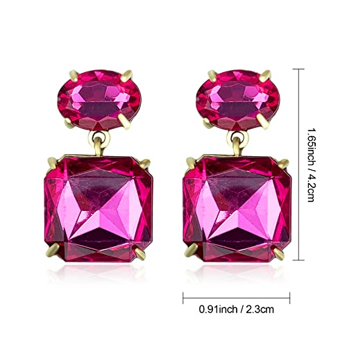 Rhinestone Square Dangle Earrings Crystal Glass Geometric Drop Statement Earrings for Women - Thumbnail 4