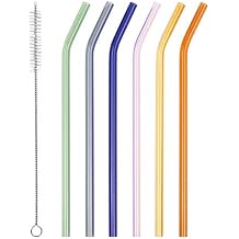 Reusable Glass Straws - 9" L x 8 mm W - Smoothie Drinking Straws for Smoothie, Milkshakes, Pack of 6 with 1 Cleaning Brush mix1