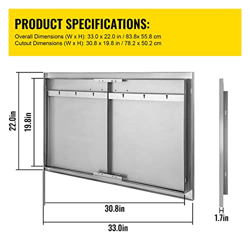 Mophorn Bbq Access Door 33W X 22H Inch, Double Bbq Door Stainless Steel, Outdoor Kitchen Doors For Bbq Island, Grilling Station, Outside Cabinet #TOP6
