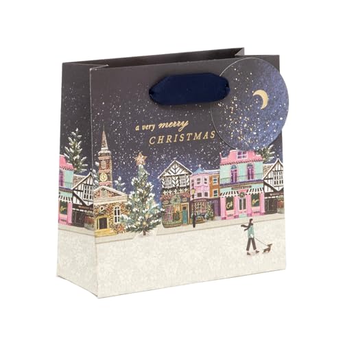 Glick Christmas Small Gift Bag Nostalgia Lane Design Fits Small Precious Gifts Xmas Bag Measuring 14 x 14 x 6 cms Blue/Multi