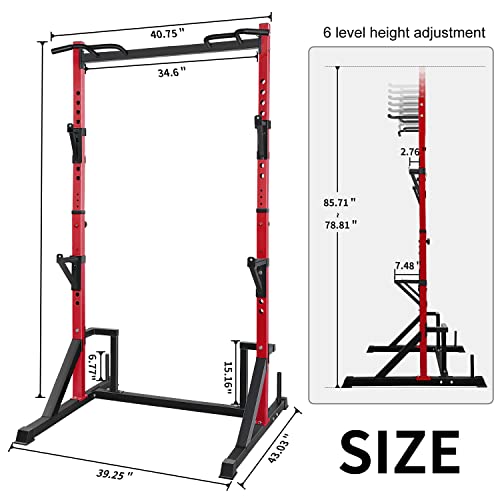 CANPA Multifunction Power Rack with Pull up Bar, Heavy Capacity and Adjustable Squat Stand Rack for Home Gym Equipment, Power Rack Cage (Red) by CANPA - Image 5