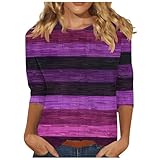 Color Block 3/4 Short Sleeve Tops for Women Trendy Casual Shirts Loose Three Quarter Sleeve Tshirts Tie Dye Tees
