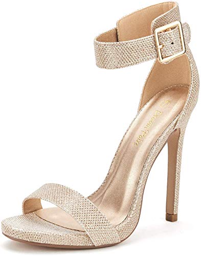 DREAM PAIRS Women's Elegantee Gold Glitter Elegant Wedding Pumps Heeled Sandals Size 7.5 US