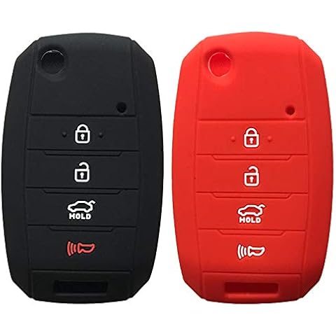 AUTODA 4 Buttons Silicone Flip Key Fob Cover Keyless Case Jacket Rubber Remote Holder Protector Fit for Kia Sorento Sportage Rio Soul Forte Optima Carens (Black Red) Cover