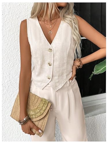 SHENHE Women's Sleeveless Button Down Vest Asymmetrical Linen Waistcoat Work Office Vest Tops4