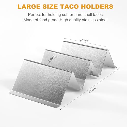 Taco Holders Set of 6, Taco Stand, Stainless Steel Taco Holder, with Easy-Access Handle, Each Can Hold 2 To 3 Tortillas, Oven Safe for Baking, Dishwasher and Microwave Safety