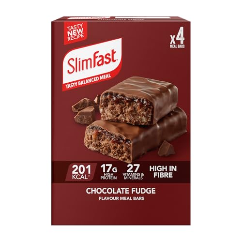 SlimFast Chocolate Fudge Meal Bar, 17 g Protein, 201 Calories, 27 Vitamins & Minerals, Have as a Meal Replacement for Weight Management or as a High-Protein Snack for Work, Gym & Travel, 4x60 g