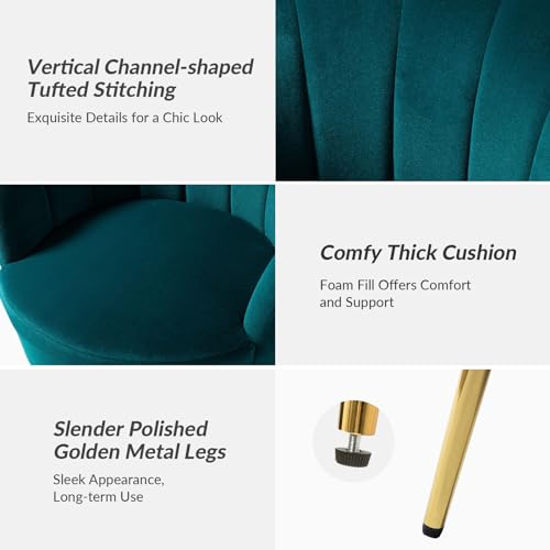 Image of HULALA HOME Modern Velvet Accent Chair with Shell Shaped Back, Cute Living Room Bedroom Armchair Sofa Chair with Gold Legs, Comfy Upholstered Vanity Chair for Makeup Room, Blue