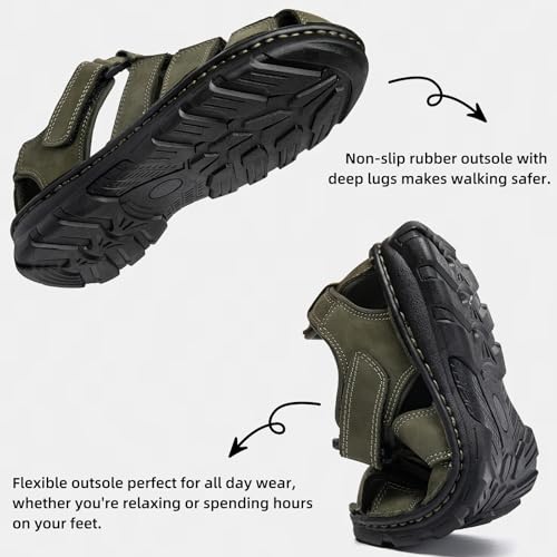 Image of KOIMED Men's Hiking Leather Sandals Closed Toe Water Shoes For Summer Athletic Outdoor Walking Sports Trail River Fishing Wide Adjustable Waterproof Arch Support