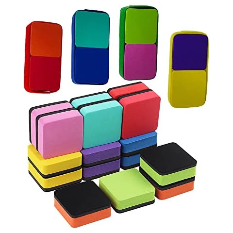 2-in-1 Dry Erase Erasers, Langqun 24 Pack Mini Magnetic Whiteboard Erasers,Chalkboard Erasers for School Classroom Teachers Supplies,Home,Office(8 Color) Cover