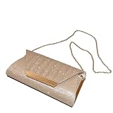 MOVDARL Borsa da donna glitterata dorata lucida piegata lunga borsa da giorno alla moda femminile frizione bling matrimonio festa nuziale borsa da sera, Oro, Taglia unica