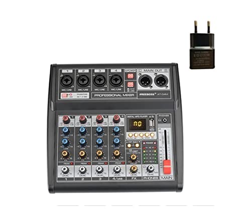 Miscelatore Musicale, Freeboss AT-04m Portatile DC 5V Alimentazione Bluetooth USB Interfaccia 4 canale 16 Effetto PC Record PC Scheda audio Console mixer audio Mixer Di Suoni Per Lo Streaming ( Color