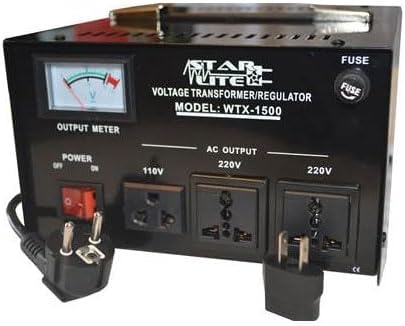 Starlite 1500 Watt Step Up/ Down Voltage Converter Transformer WTX-1500, Fuse Protection and Automatic Voltage Regulator - Two Way Transformer - 110 to 220 V or 220 to 110 V 110/120/220/240V