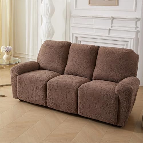 Funda de sillón reclinable de peluche marrón cojín de sofá de 2 plazas lavable 3