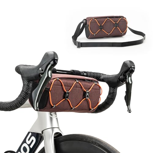 ROCKBROS Lenkertasche Fahrrad, Fahrradtasche Vorne am Lenker 2,2 L mit Schultergurt, Wasserabweisend & Reflektierend, Handlebar Bag für MTB, Rennrad, Gravel, E-Bike und Citybike, Braun