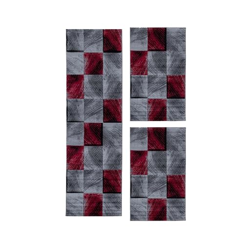 HomebyHome Bettumrandung Schlafzimmer 3 teilig Teppich Rot-1 - Waschbarer...