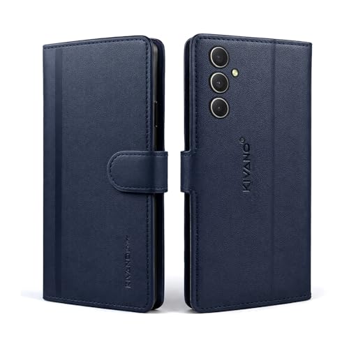Image of KIVANO LUXE Compatible for Samsung Galaxy M35 5G Luxury Handmade Leather Magnetic Flip Folio Case | Card Holder & Kickstand | Slim Protective Cover | Unisex - Blue