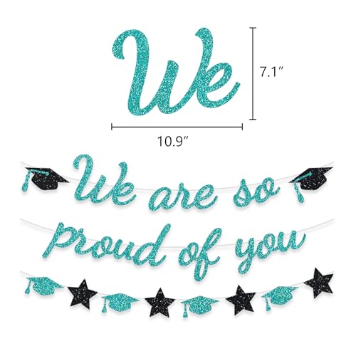 Image of We Are So Proud Of You Banner Graduation Party Decorations Glitter Congratulations Class Grad Ideas Teal