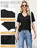 Voqeen Oversized T-Shirts for Women Tops Short Sleeve V Neck Basic Summer Tee Tops Ladies Solid Casual Loose Shirts Black #4