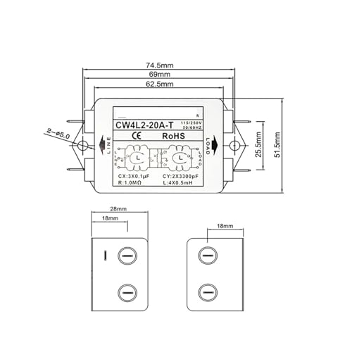Filtre CW4L2-20A-T monophasé stop interférences CA 115V 250V - 6