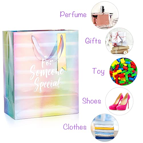 Gift Bags Assorted Sizes, Iridescent Party Bags With Tissue Paper - 4 Pack, Holographic Silver Foil Paper Bags Wine Bottle Gift Bags For Birthday Party, Favor Bags, Baby Shower, Thanks Giving, Christmas, Wedding, Halloween #TOP3