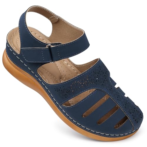 Image of SHIBEVER Wedge Sandals for Women Comfortable Closed Toe Dressy Summer Shoes | Comforta for 40% Enhanced Arch Support Fisherman - No Ankle Rubs for All-day Commutes Lightweight Casual Outdoor Shoes