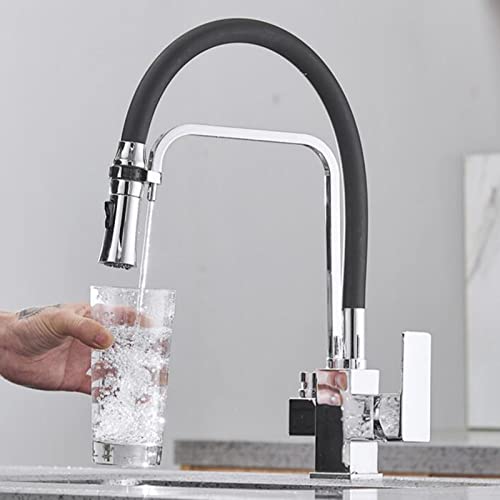 Robinetterie de cuisine en laiton haut de gamme avec système de filtre à eau 3 voies