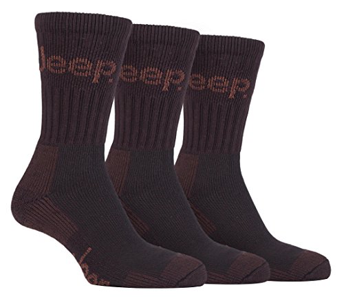 Jeep Mens 3 Pair Luxury Terrain Cushion Sole Walking Hiking Work Socks 6-11 uk, 39-45 (Brown)