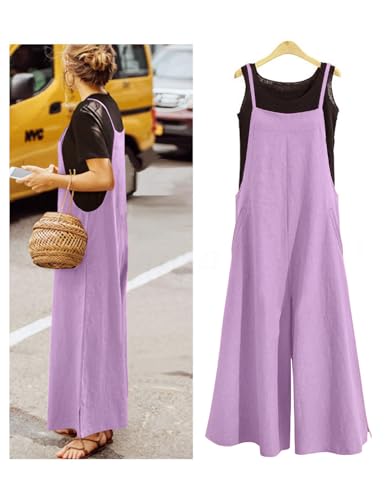Image of YESNO Women Casual Loose Long Bib Pants Wide Leg Jumpsuits Baggy Cotton Rompers Overalls with Pockets PZZTYP2