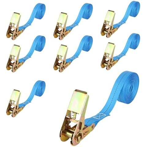 ACXFOND 8Pcs Ratchet Straps Heavy Duty tie Down Straps, NO Hook, 20 Ft Nylon Lashing Straps for Goods for Motorcycles, Goods, Luggage, Trucks Cover