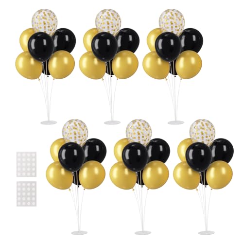 Voircoloria Black and Gold 6 Sets Balloon Stand Kits, Balloon Sticks with Base for Table Centerpieces Decorations for Graduation Birthday Wedding Retirement Anniversary Party (Black&Gold)