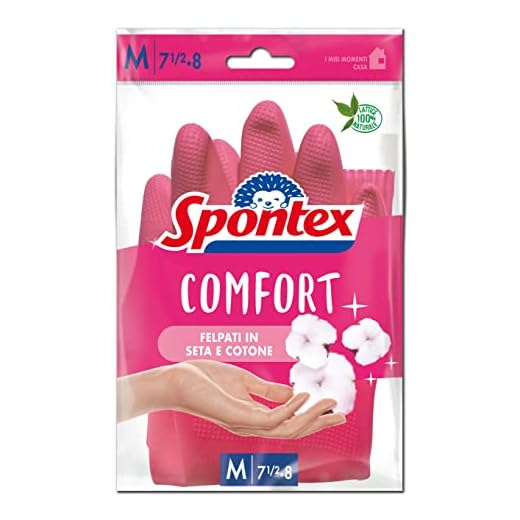 Spontex Guanti Casalinghi Comfort, colore Rosa, felpatura in seta e cotone, Taglia M