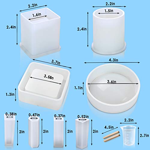 Resin Silicone Mold, Vindar 8 Pack Resin Art Molds Include Large Round, Large Square, Cylinder, Pendant, Silicone Molds for Concrete, DIY Coaster/Flower Pot/Pendant/Candle Soap Holder