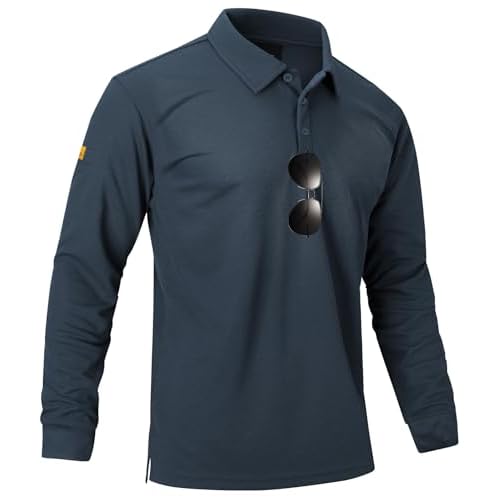 ZITY Men's Polo Shirts Lightweight Moisture Wicking Long Sleeve Button Down Tactical Golf Performance Casual Shirts Work Tee Gray X-Large