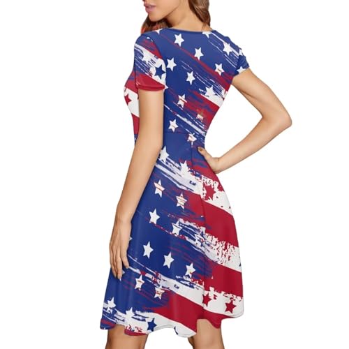 Image of POLERO Sunflower Dress for Women Floral Summer Dresses Short Sleeve Casual Sundresses Midi Dresses