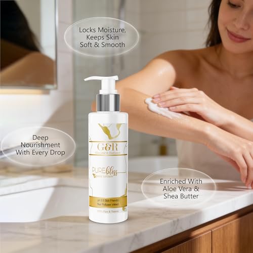 Image of G&R Purebless Body Lotion 100ml | Made with Aloevera, Glycerine, Shea Butter, Almond & Olive Oil | Glowing Repairs Skin Barrier & Helps in Soft | For All Skin Type