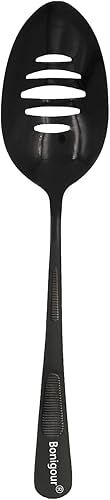 Miniatura 7 de Bonigour Cuenco ranurado culinario de 9 pulgadas, cuchara chapada de acero inoxidable 18-8 (negro, cuenco ranurado - 9 pulgadas)