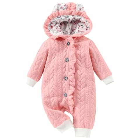 Douhoow Winter Baby Girl Clothes Baby Girl Hooded Jumpsuit Infant Long Sleeve Ears Decoration Sweater Jumpsuit Romper (Pink, 6-9 Months) Cover