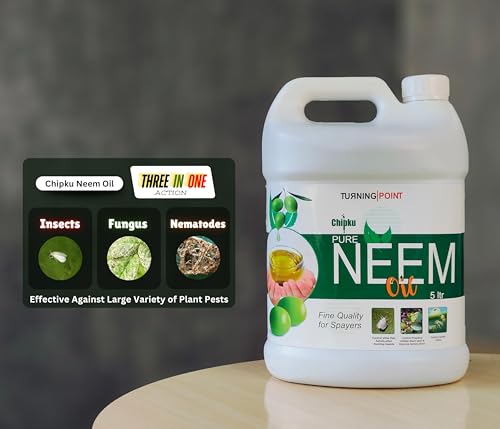 Image of Chipku Pure Cold Pressed Water Soluble Neem Oil Concentrate For Plants & Garden 5Ltr Pack of 2 With FREE Spray Gun & Measuring Cup |For Making 20 Neem Spray Bottles For Plant Insects