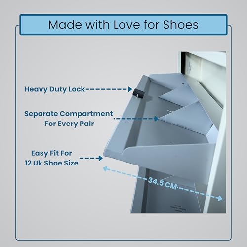 Image of Metal Shoe Rack with Door | Fits Size 12 Shoes | 30 Inch Wide Wall Mounted Steel Cabinet | CRC Heavy Duty Powder Coated | 3 Compartments Per Shelf | Chappal Organizer (Pastel Blue, 5 Doors)
