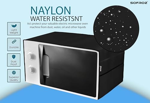 Image of Microwave Oven Cover for Durable, Waterproof and Dustproof Kitchen Protector with 4 Side Storage Pockets for Kitchen Accessories (100 x 35 cm) (Black)