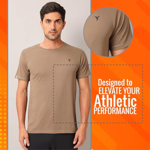 Image of TECHNOSPORT Men's Slim Fit Polyester Activewear Sports T-Shirt with Moisture-Wicking Comfort for Workout, Running & Gym