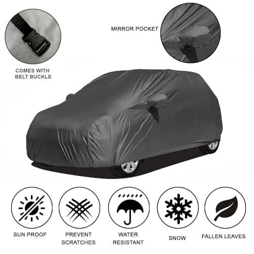 Image of Oshotto /Recaro 100% Dust Proof, Water Resistant Grey Car Body Cover with Mirror Pocket Compatible with Honda Jazz