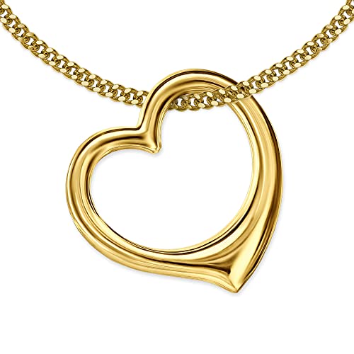 CLEVER SCHMUCK Goldene Damen Herzkette Anhänger schwingendes Herz 16 mm beidseitig plastisch 333 Gold 8 Karat mit vergoldeter Kette Panzer 45 cm im Schmucketui anthrazit