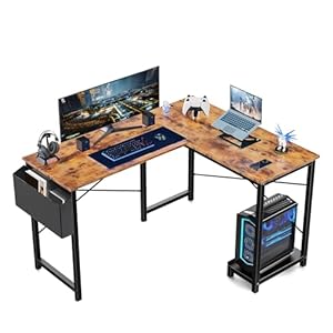 L Shaped Desk,Computer Corner Desk,PC Gaming Desk Table with Side Storage Bag, Sturdy Desk for Home Office Writing Workstation