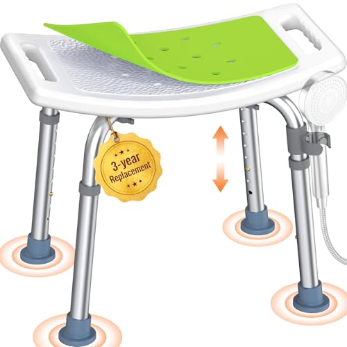 Luckfaith Shower Chair for Elderly Lightweight Shower Stool with Curved Seat Non-Slip Bath Chair Supports 348 lbs Adjustable Shower Seat for Disabled & PregnantYellow