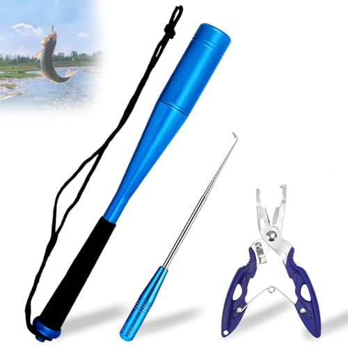 Tue Poissons Pince à Pêche, 3 Ensembles de Tue Poisson de Pêche, Tueur de Poissons en Aluminium de 24,8 cm, Étourdisseur de Poisson avec Pince de Pêche et Extracteur D'hameçon, pour Pêche en Plein Air