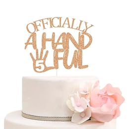 Officially A Handful 5 Cake Topper, High Five, Cheers to 5 Years Old, Happy 5th Birthday Party Decorations Supplies for Boys Girls Rose Gold Glitter