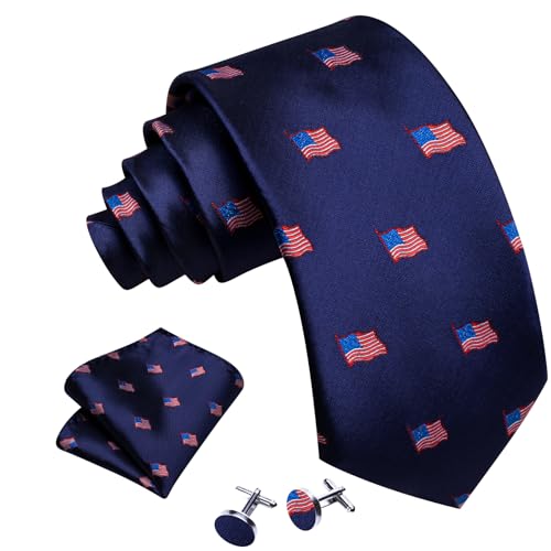 Image of Barry.Wang Fun Animal Ties for Men Designer Handkerchief Cufflink WOVEN Casual Necktie Set Festival